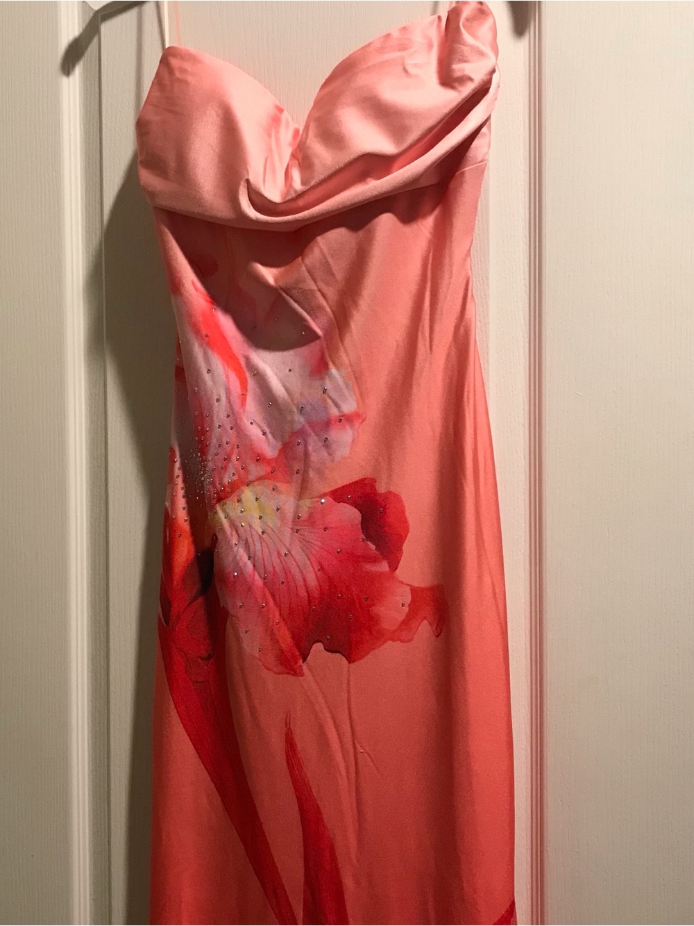 Windsor Coral Pink Strapless Floral Gown